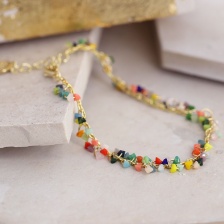 Gold Plated Chain Bracelet with Rainbow Mixed Glass Beads by Peace of Mind